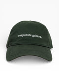 Green cap with 'corporate golfers' text on a white background